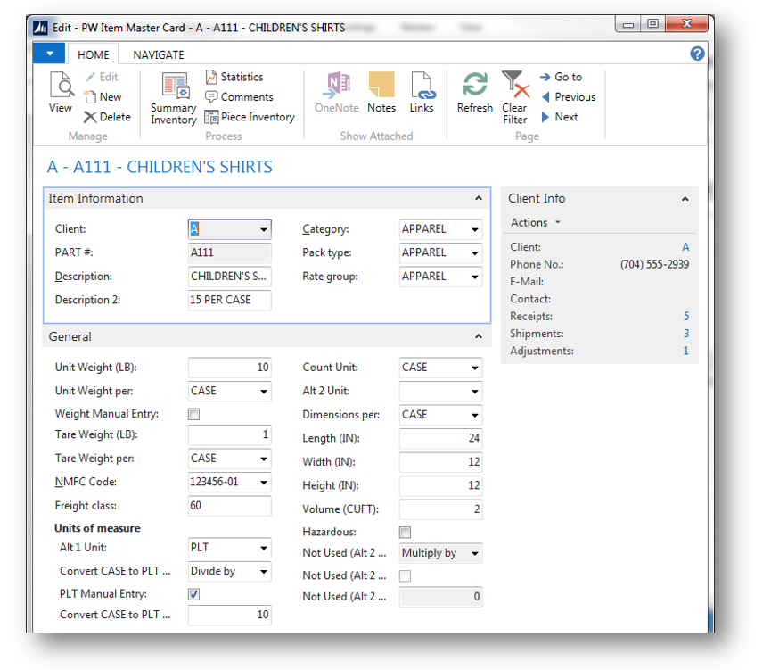 screenshot of Excalibur WMS